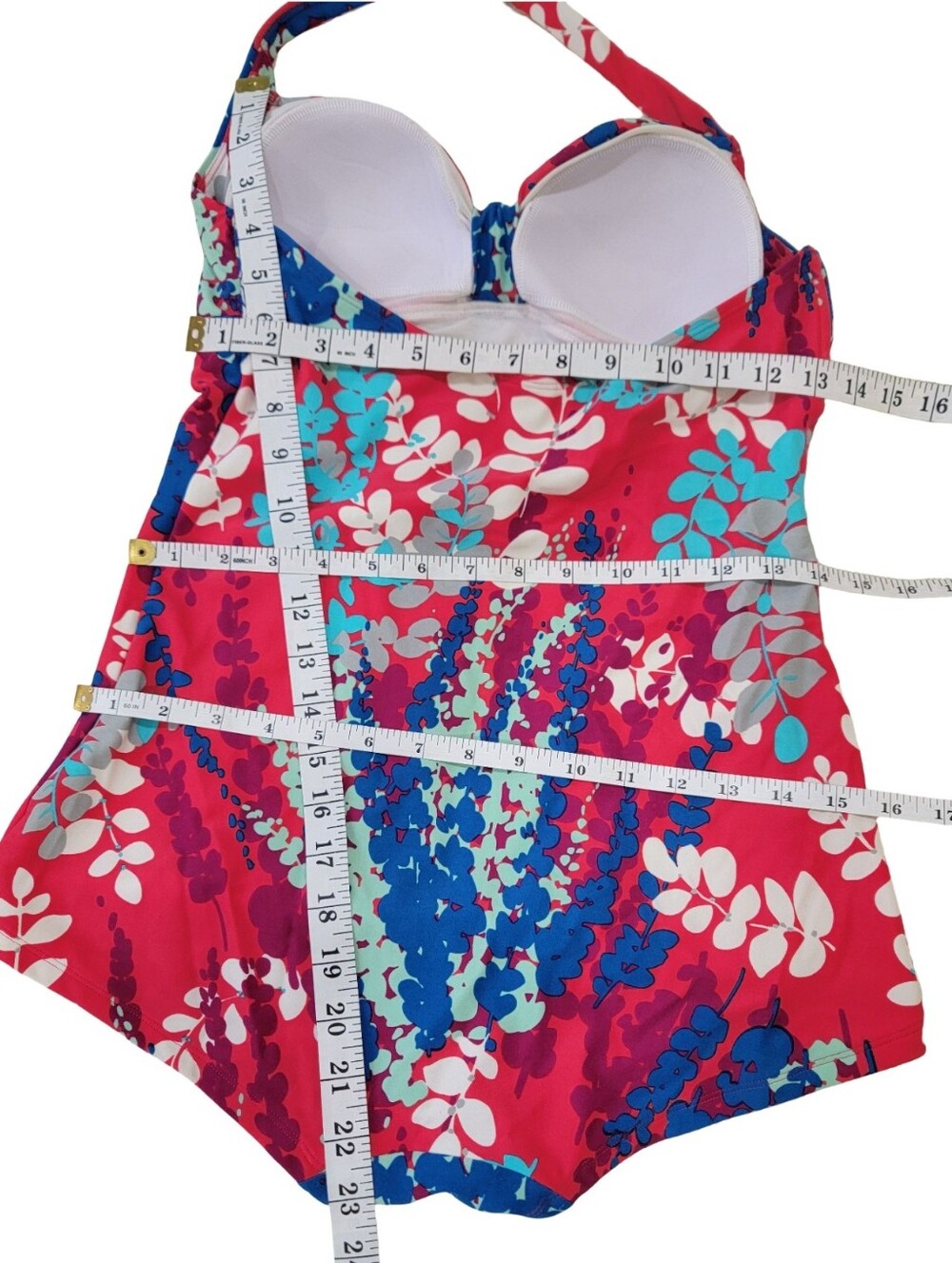 Boden Halter One Piece Bathing Swimsuit Retro Floral Pink Blue Women’s Size 10 - Picture 13 of 17